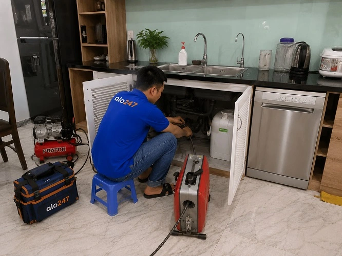 thợ alo247 thông tắc cống chậu rửa bát tại Ngọc Hà