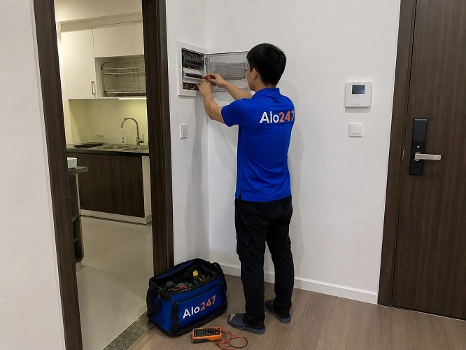 Thợ alo247 đang sửa aptomat bị nhảy liên tục Phú Lương