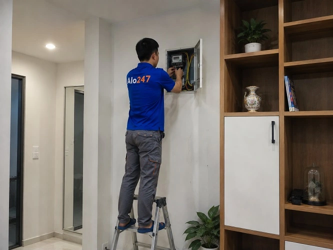 Thợ alo247 đang sửa điện tại Yên Sở