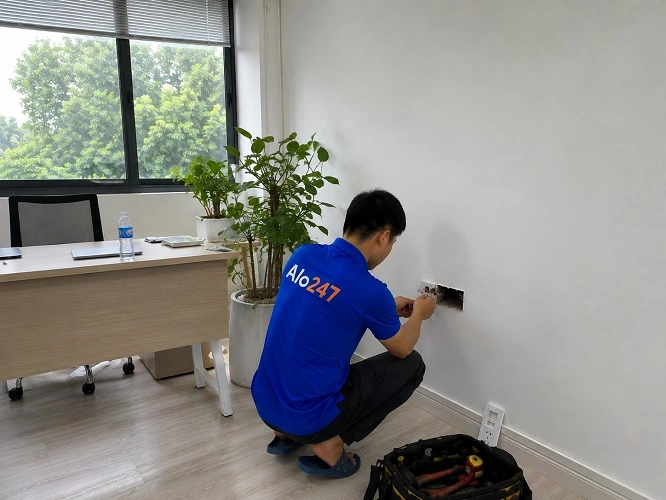 Thợ alo247 đang thay ổ cắm điện tại Phú Thượng