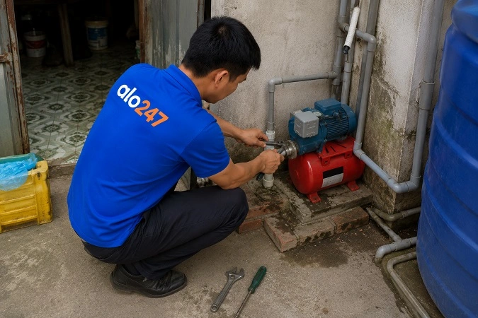 Thợ alo247 kiểm tra tình trạng thiết bị để đưa ra phương án sửa chữa phù hợp