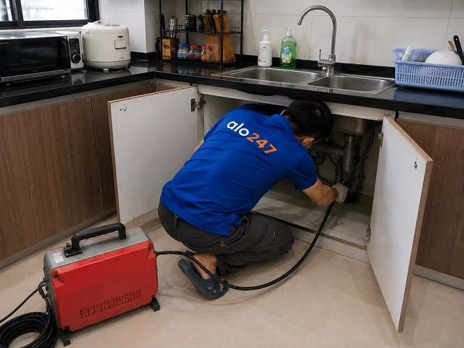 Thợ alo247 thông tắc bồn rửa bát chuyên nghiệp tại Mê Linh