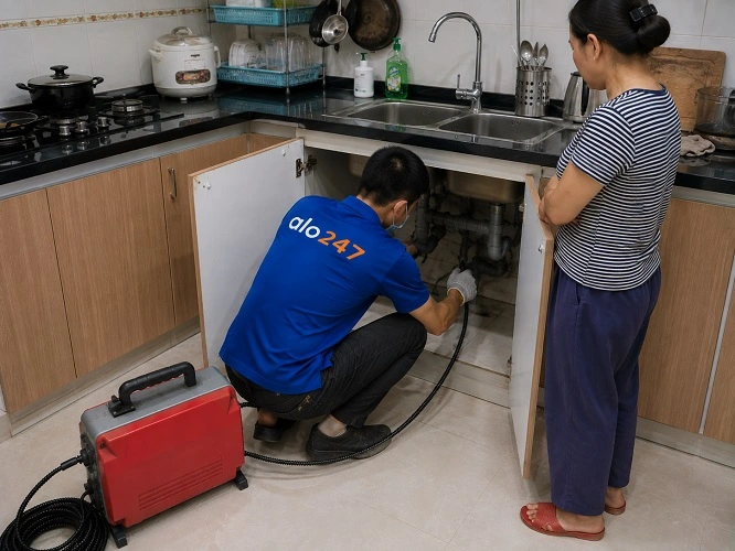 Thợ alo247 thông tắc bồn rửa bát chuyên nghiệp tại Ngọc Hồi