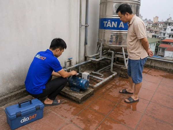 Thợ alo247 trao đổi với khách hàng tình trạng và phương án sửa chữa