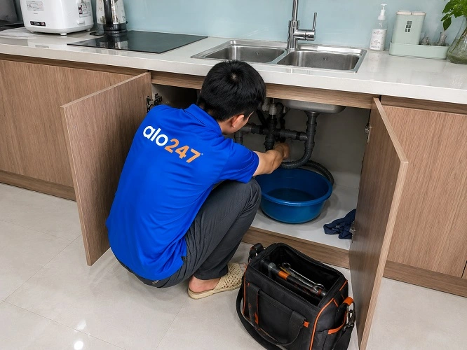 thợ alo247 xử lý thông tắc cống bồn rửa bát tại Kiến Hưng