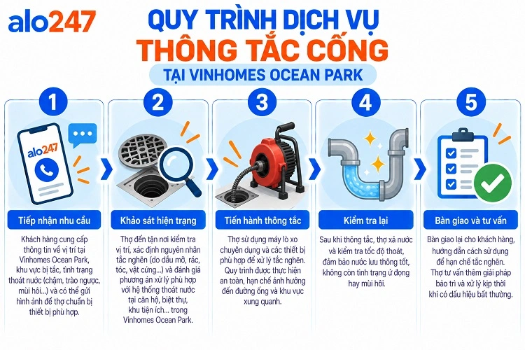 Alo247 Quy trình dịch vụ thông tắc cống tại Vinhomes Ocean Park