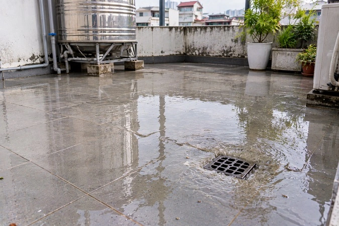 Cống thoát nước bị tắc, nước ứ đọng trên sàn