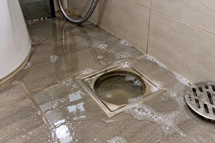 Cống thoát sàn nhà vệ sinh bị tắc do xà phòng và tóc