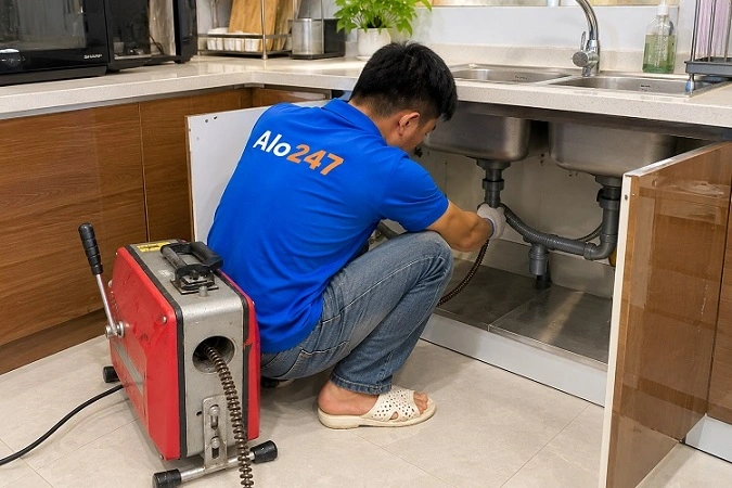 Thợ alo247 thông tắc cống bằng máy lò xo tại Văn Khê