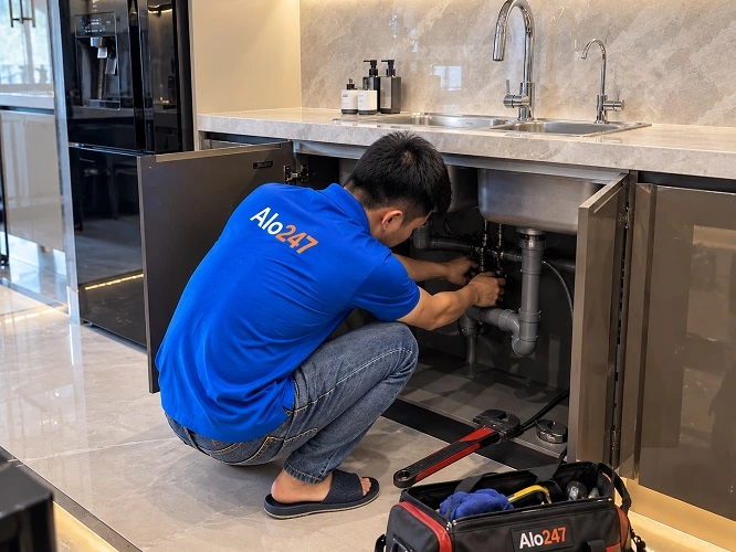 Thợ alo247 xử lý bồn rửa bát không thoát nước