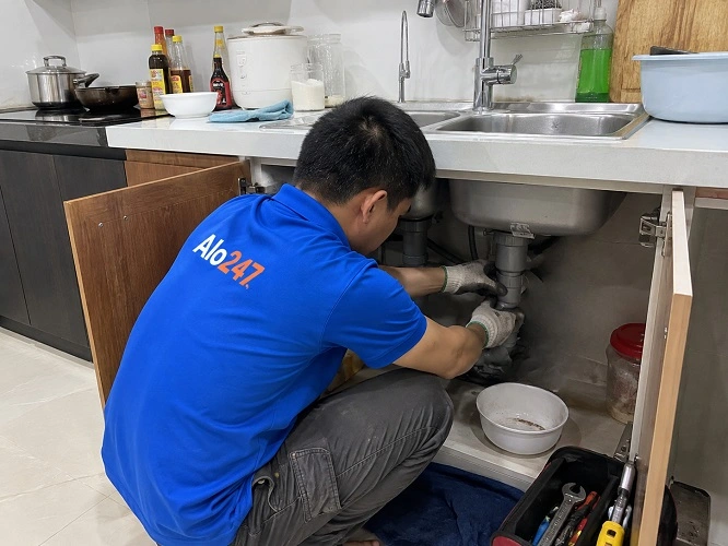 Thợ alo247 xử lý bồn rửa chén bị rút nước chậm