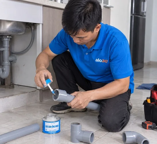 Thợ Alo247 khắc phục chậu rửa mặt bị tắc.
