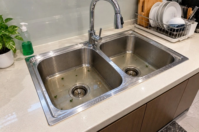 Ống thoát nước bồn rửa bát bị bám dầu mỡ lâu ngày gây tắc